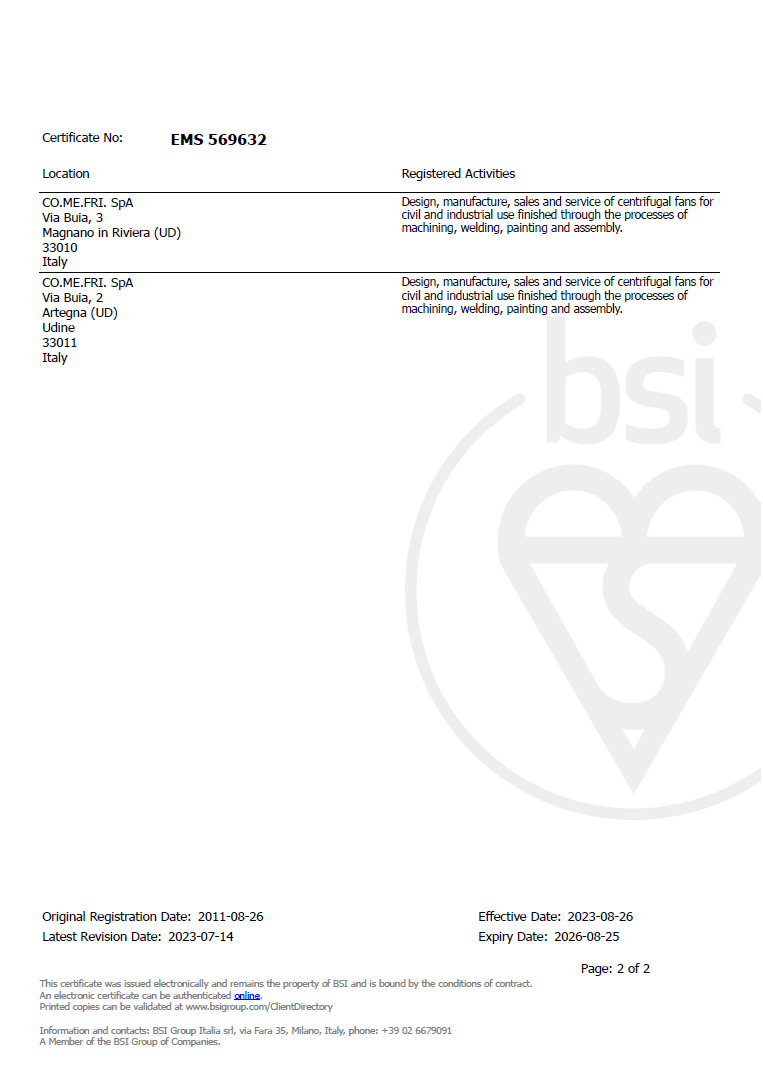 ISO 14001 Comefri certificate pg2
