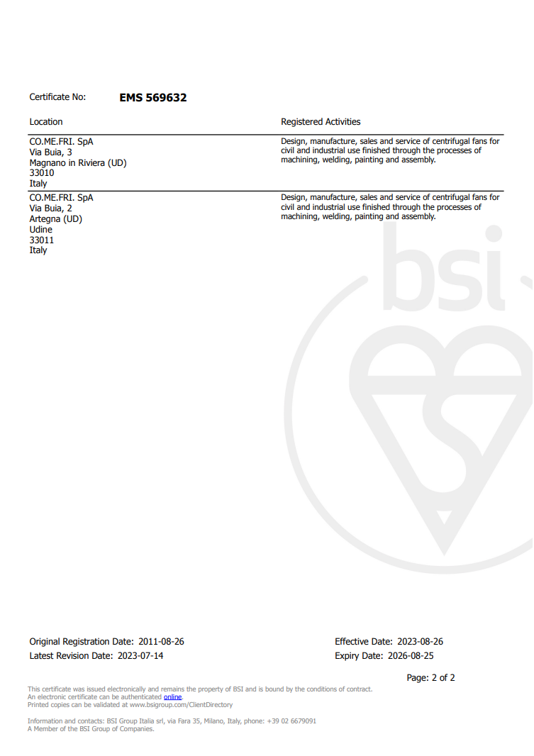 ISO 14001 Comefri certificate pg2