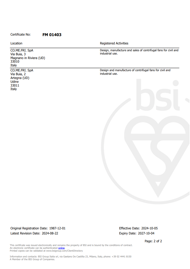 ISO 9001 Comefri certificate pg2